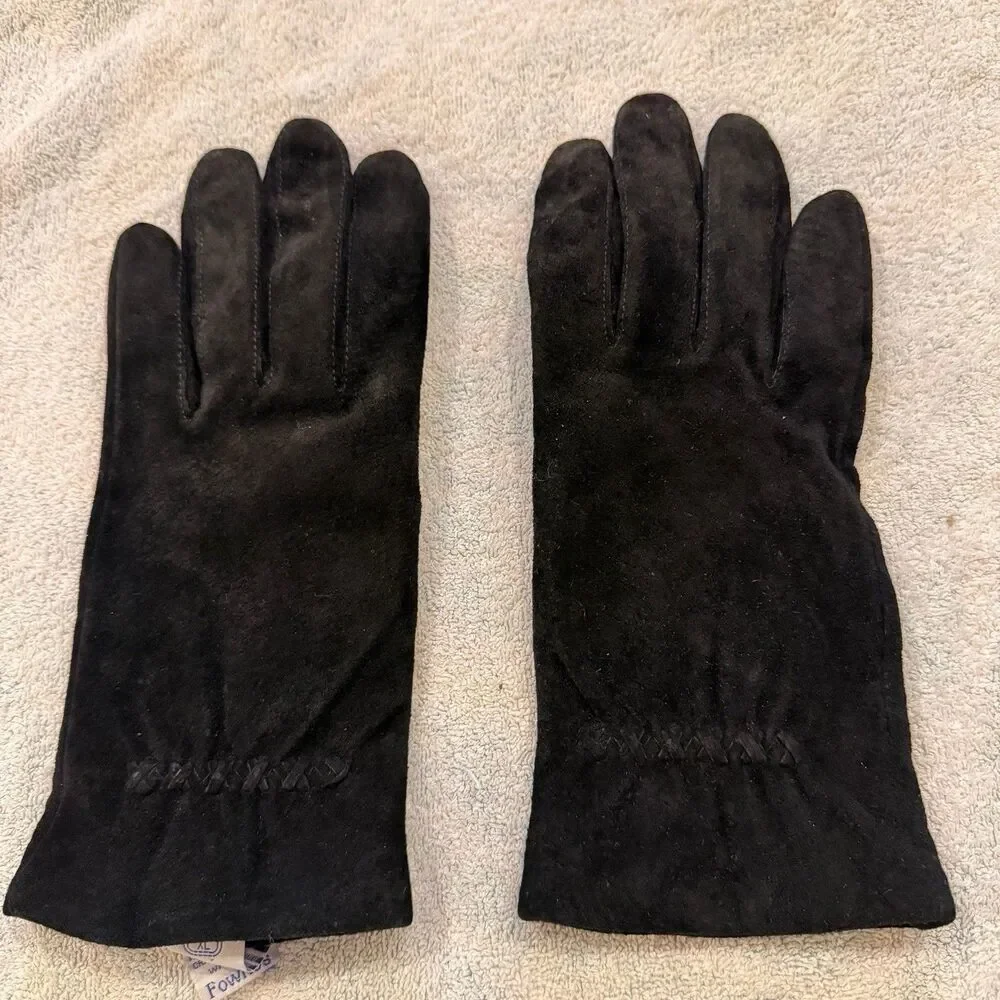 Fownes Suede Black Gloves Wrist Vintage XL Unisex Lined Classic - Picture 6 of 8